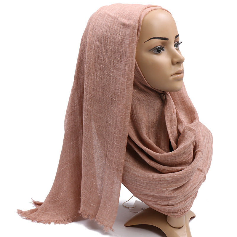 VS186 plain tie-dye cotton linen hijab scarf