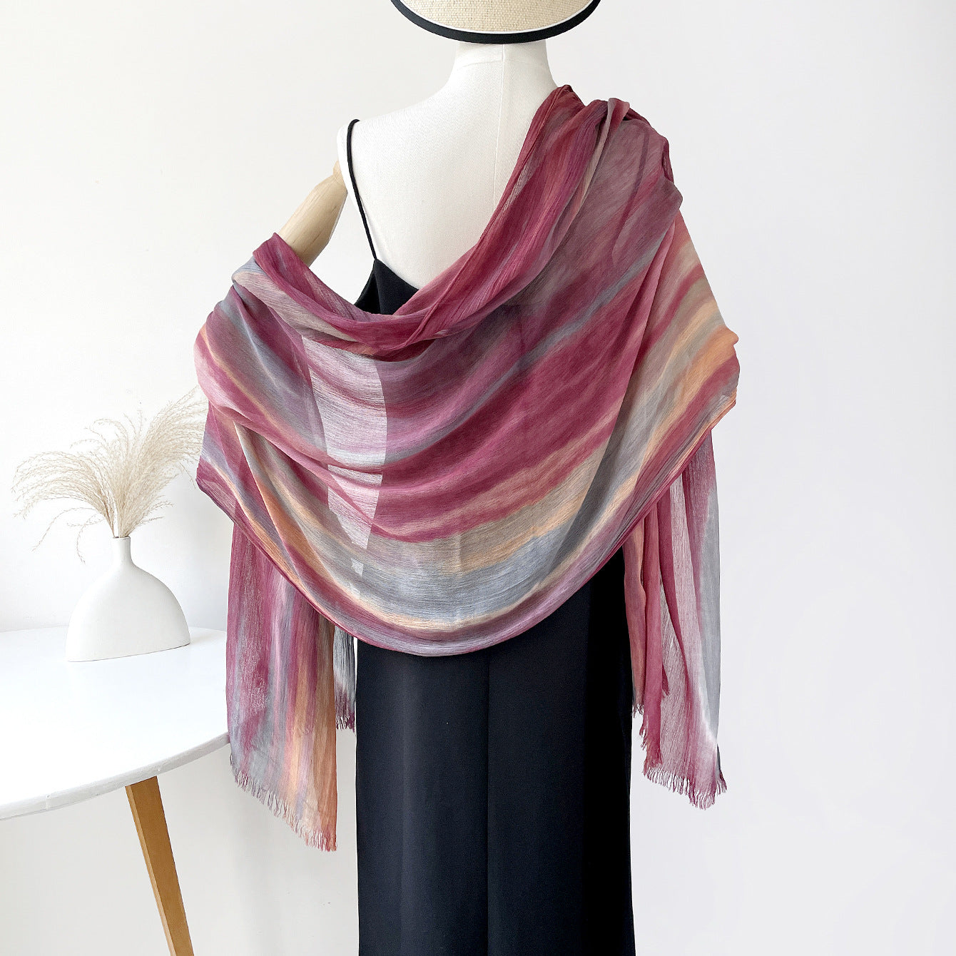 SS007  Gradient Rainbow Collection Short Tassel Crinkled Hijab