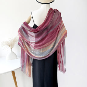 SS007  Gradient Rainbow Collection Short Tassel Crinkled Hijab