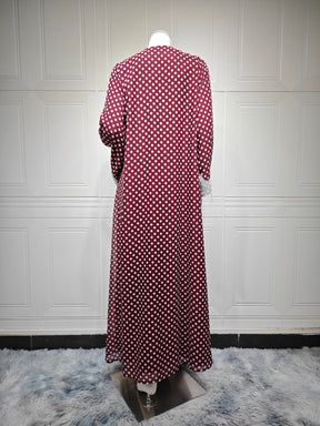 MQ297  Red Polka Dot Chiffon Wavy Lace Cardigan + Hijab Set