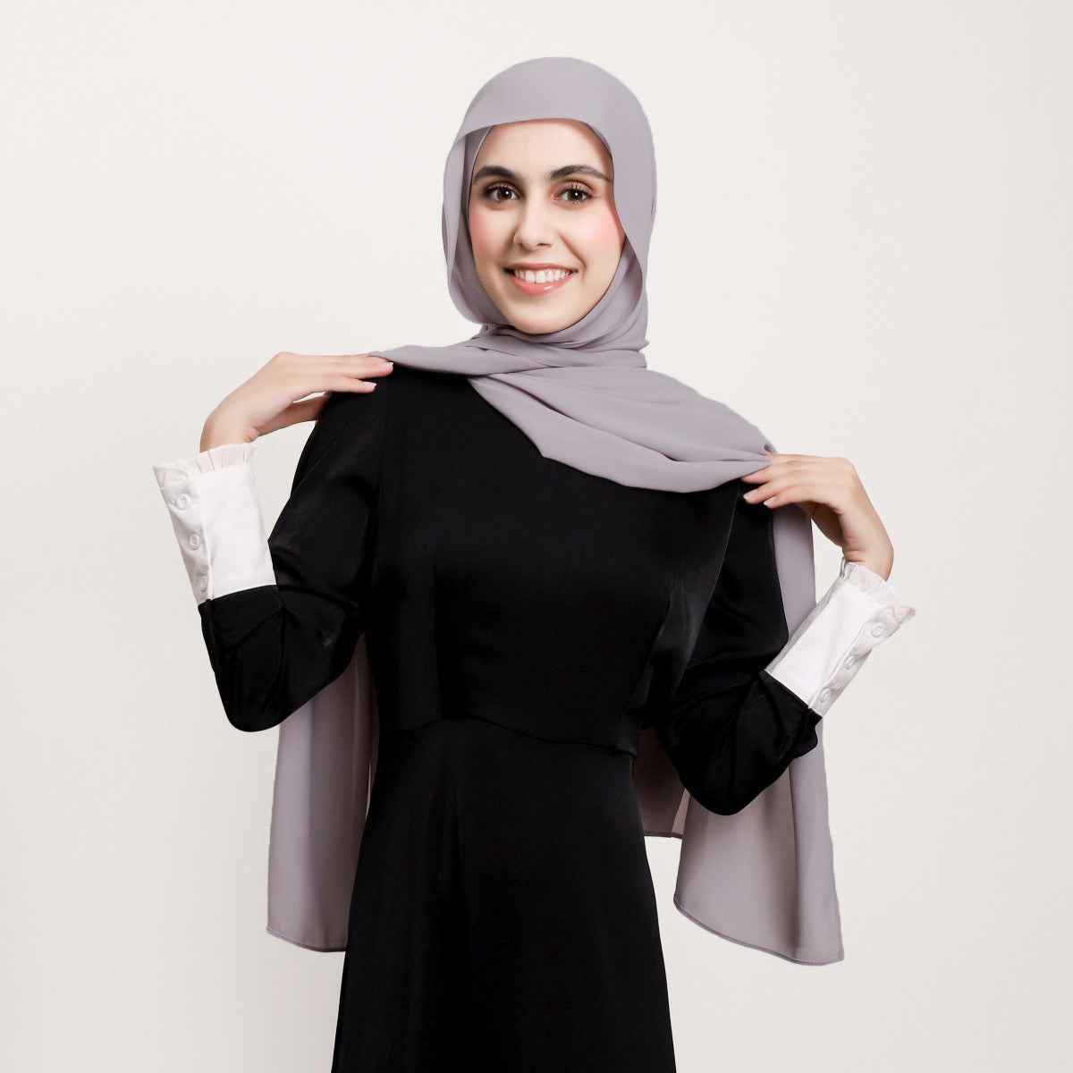 YZ316  Plain Silky Thick Chiffon Hijab with Built-in Magnetic Buckle and Matching Undercap