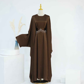 LR806  Elegant Abaya Two-Piece Set + Crystal Chain