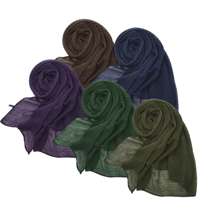 WJ349 pleated plain voile hijab scarf