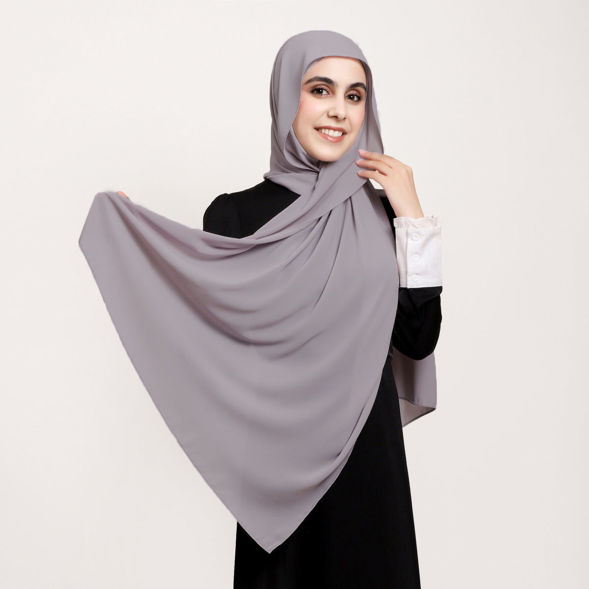 YZ316  Plain Silky Thick Chiffon Hijab with Built-in Magnetic Buckle and Matching Undercap