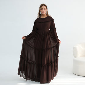 LR1161  Long Sleeve Tiered Ruffle Double Layer Dress