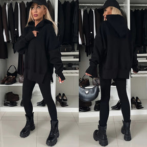 M80070  Women's Plain Printed Hooded Sweatsuit Autumn Winter Set