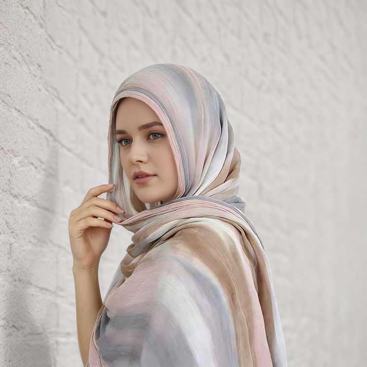 WJA485  Gradient Tie-Dye Autumn/Winter Crinkled Hijab
