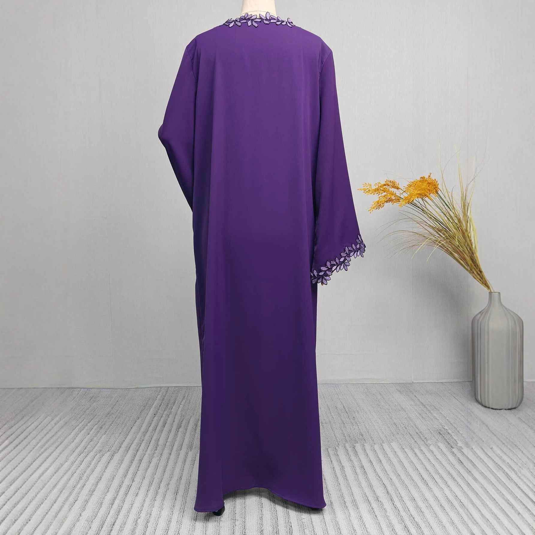 216  Lace-Trimmed Abaya Dress