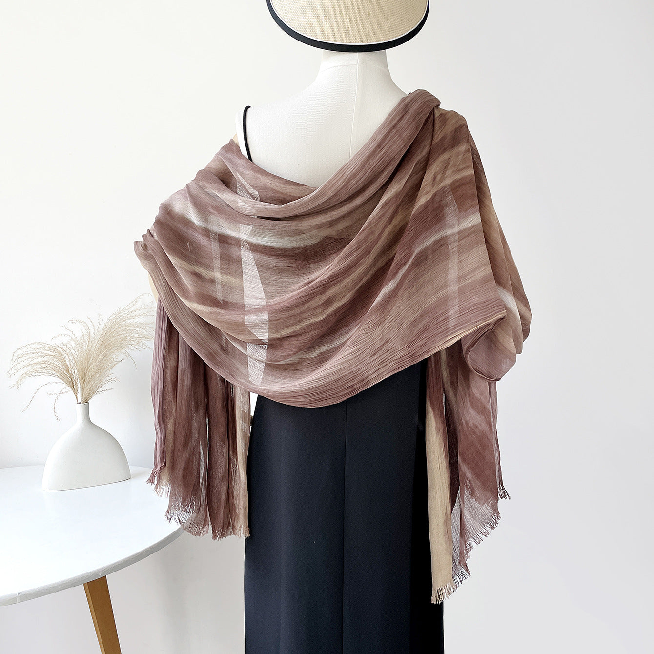 SS007  Gradient Rainbow Collection Short Tassel Crinkled Hijab