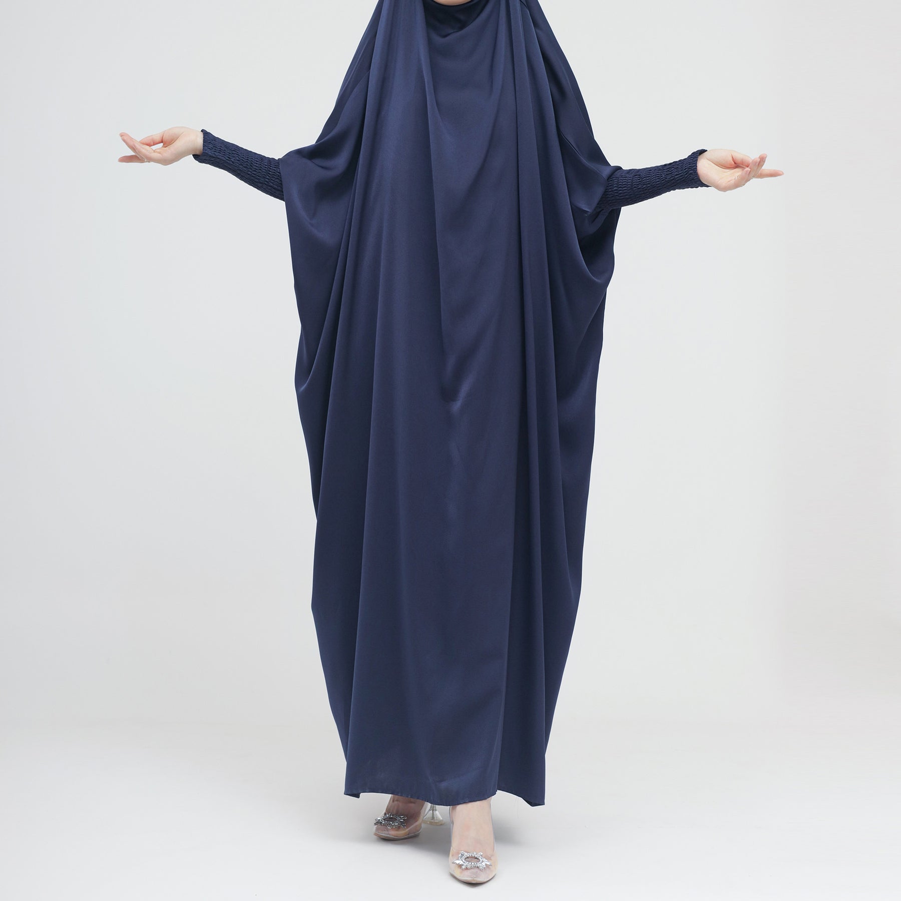 LR484   Plain plus size hijab-integrated dress