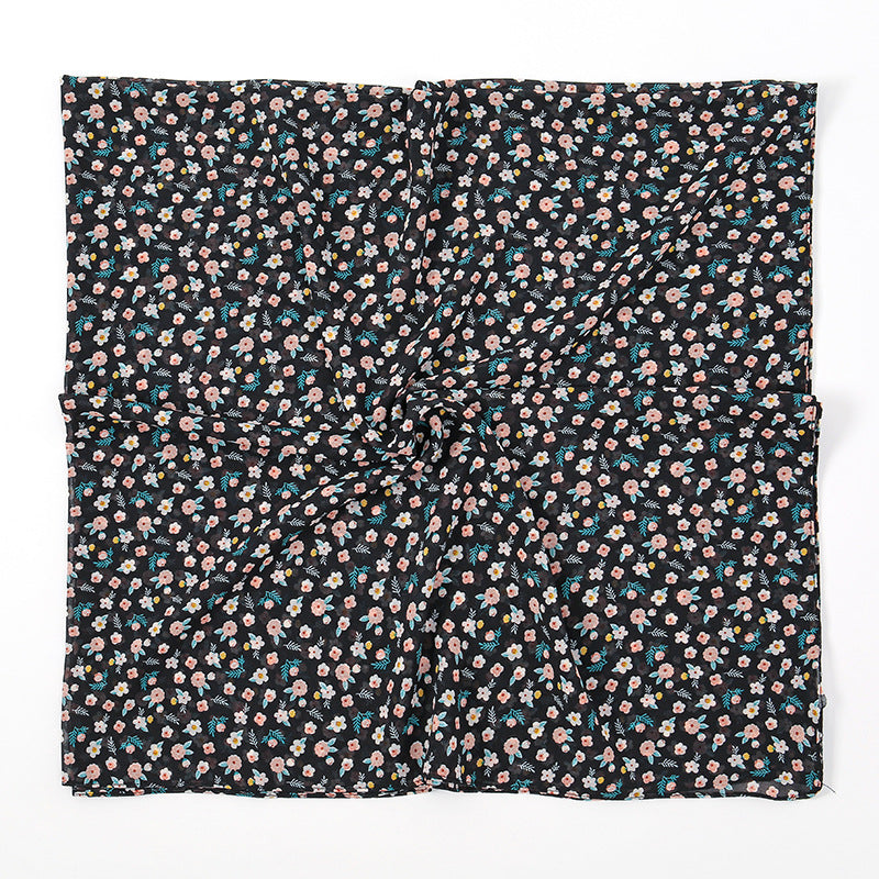 YW347  115*115CM Large Size Floral Pearl Chiffon Printed Square Scarf