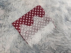 MQ297  Red Polka Dot Chiffon Wavy Lace Cardigan + Hijab Set