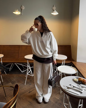 C56300  Women's Oversized Half-Zip Sweatshirt & Drawstring Sweatpants Set