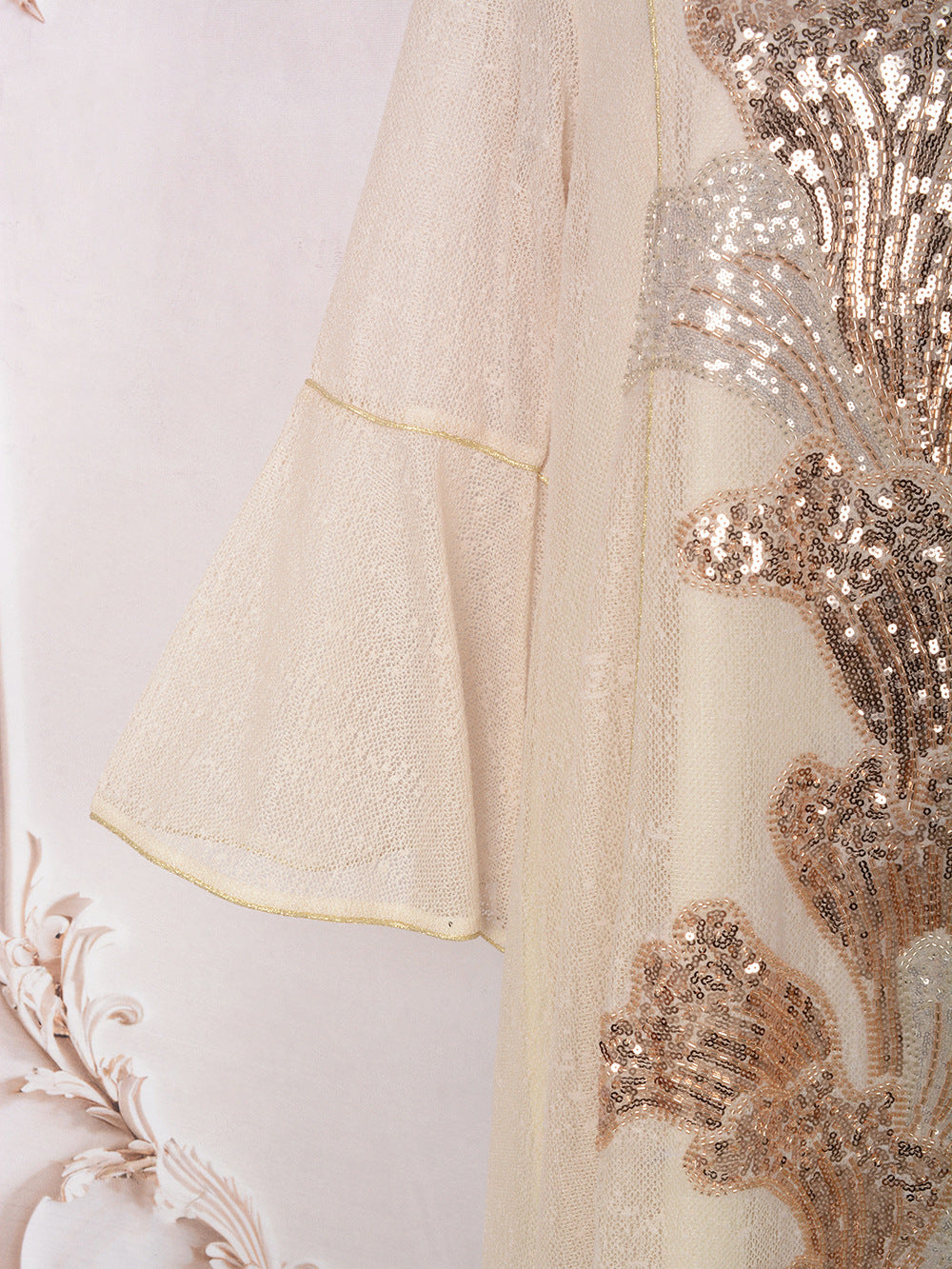 MT557  Stand Collar Sequin Beaded Embroidered Luxury Dress