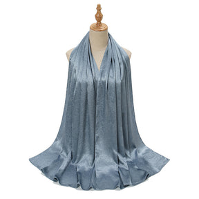 YW305  Malaysia new imitation silk smooth satin long scarf shawl pleated satin grab head covering scarf lady