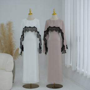 LR1323  Viscose Lace Panel Dress with Shawl