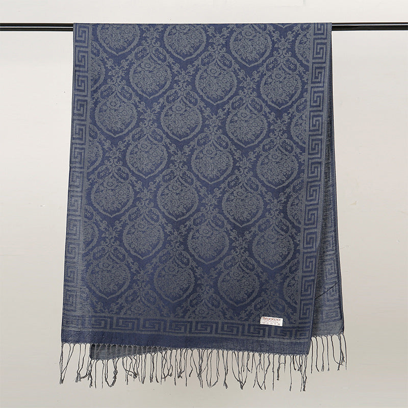 MY03 New Jacquard Tassel Long Scarf