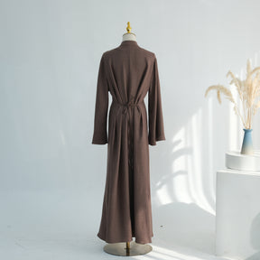 LR1124  Plain Solid Polyester Tie-Front Open Abaya Cardigan + Inner 2-Piece Set