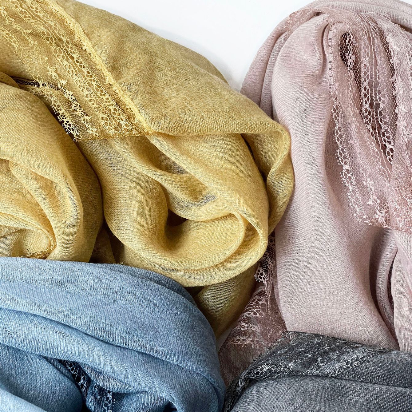 SS006  Plain Lightweight Lace Trim Polyester-Cotton Square Scarf