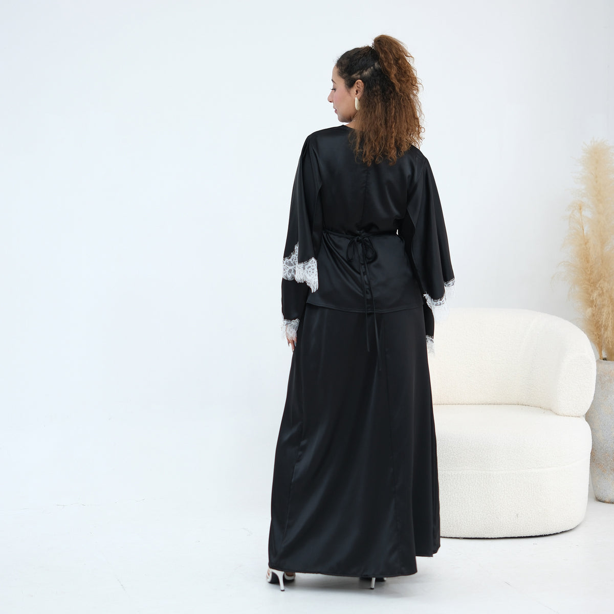 LR1178  Lace-Trim Polyester Top with Shawl & Skirt Set - Sold Separately