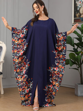 3422  Batwing sleeve printed dress