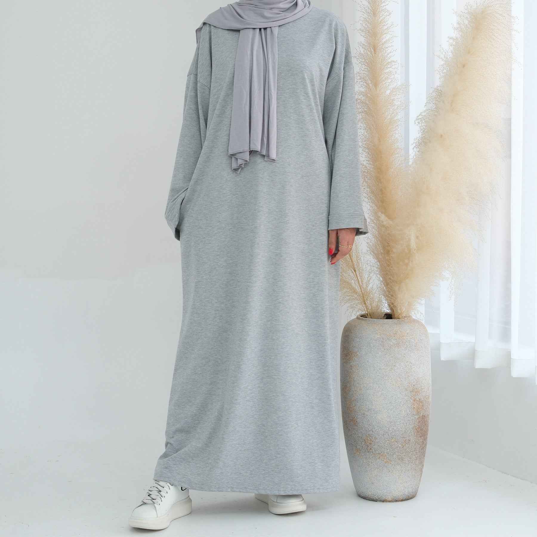 LR737  Plain Hooded Sweatshirt Abaya Dress