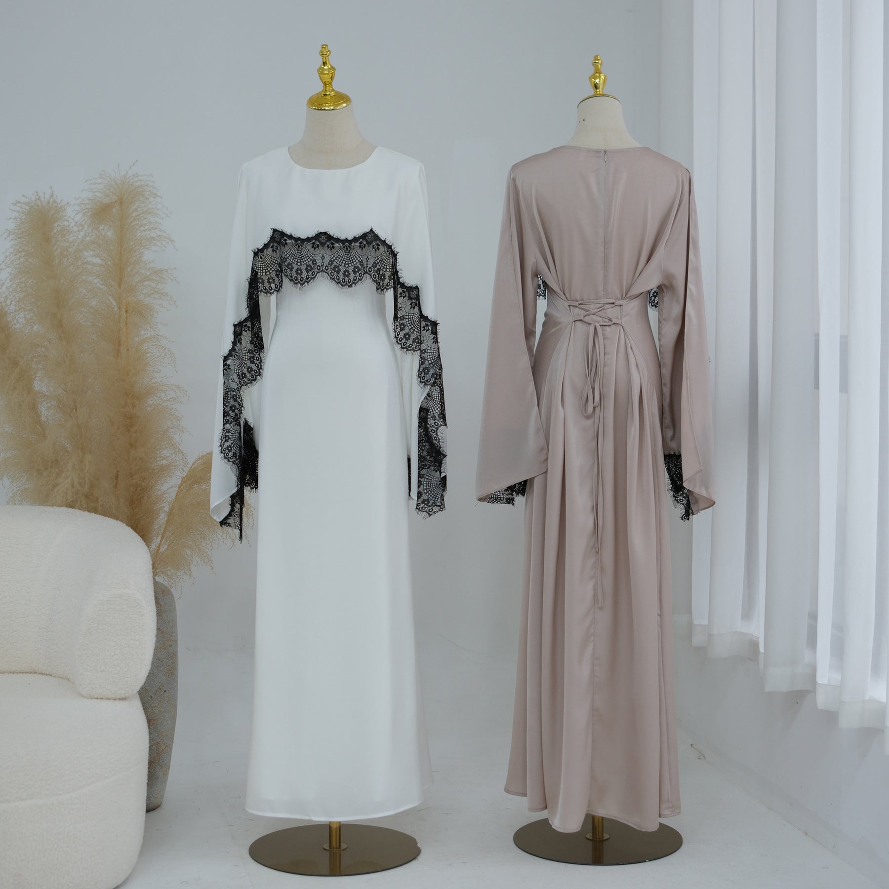 LR1323  Viscose Lace Panel Dress with Shawl