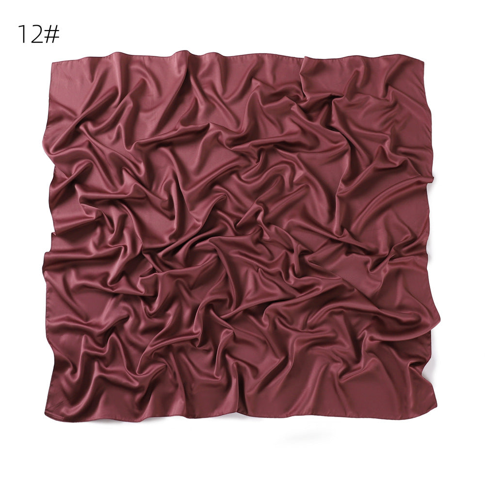 YZ104  110cm cross-border new large size breathable soft matte imitation silk color Ding pure color square scarf scarf