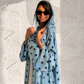 LR1119  Women's Vibrant Polka Dot Cardigan & Hijab 2-Piece Set