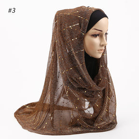 MSL059 plain pleated hot stamping Sequins hijab scarf