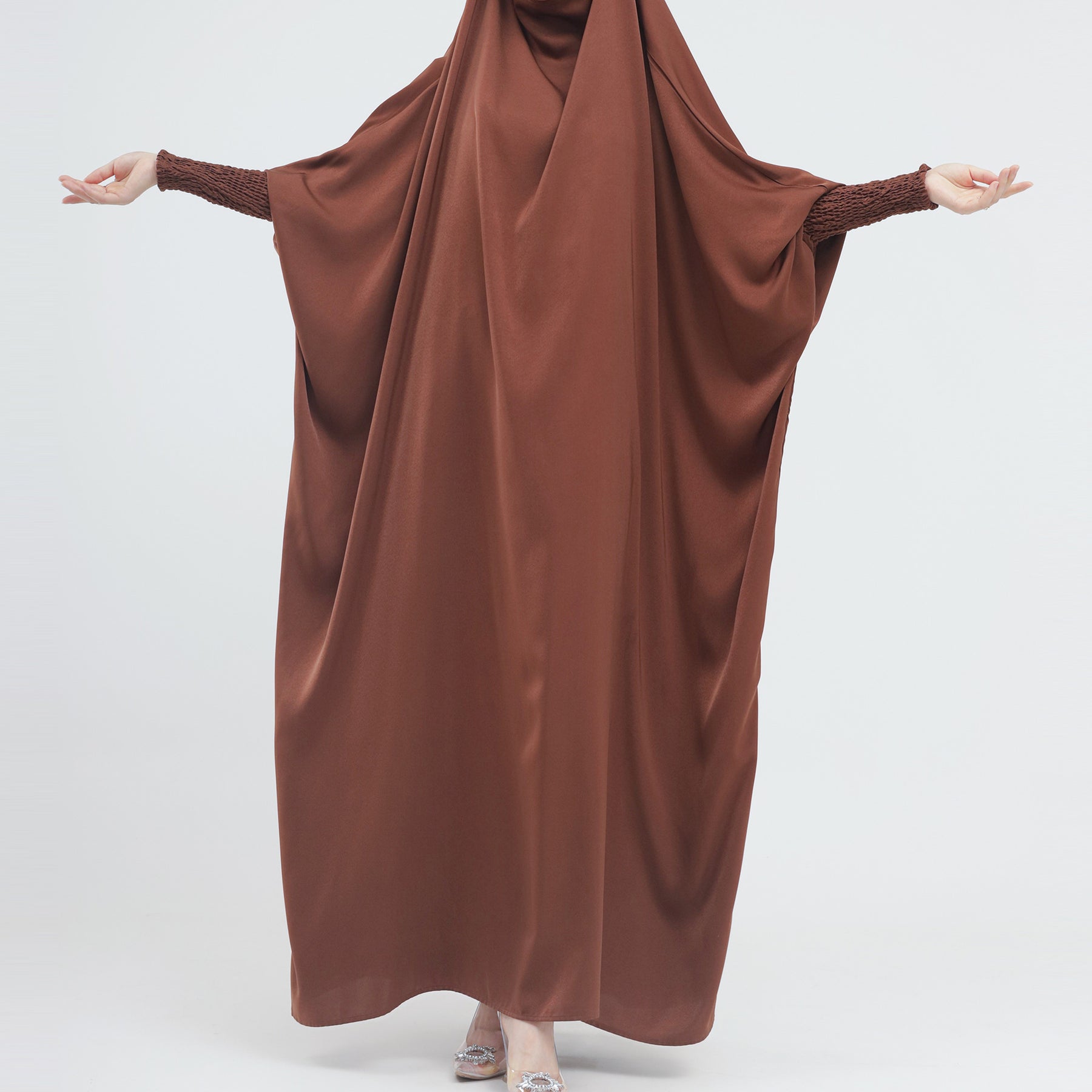 LR484   Plain plus size hijab-integrated dress