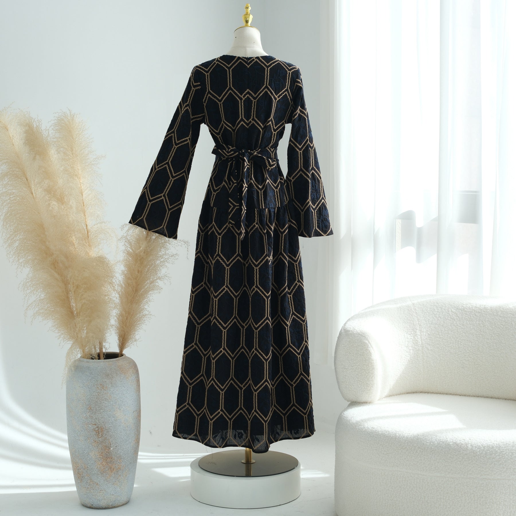 LR1095  Women's Plus Size Long Sleeve Full Embroidery Dress