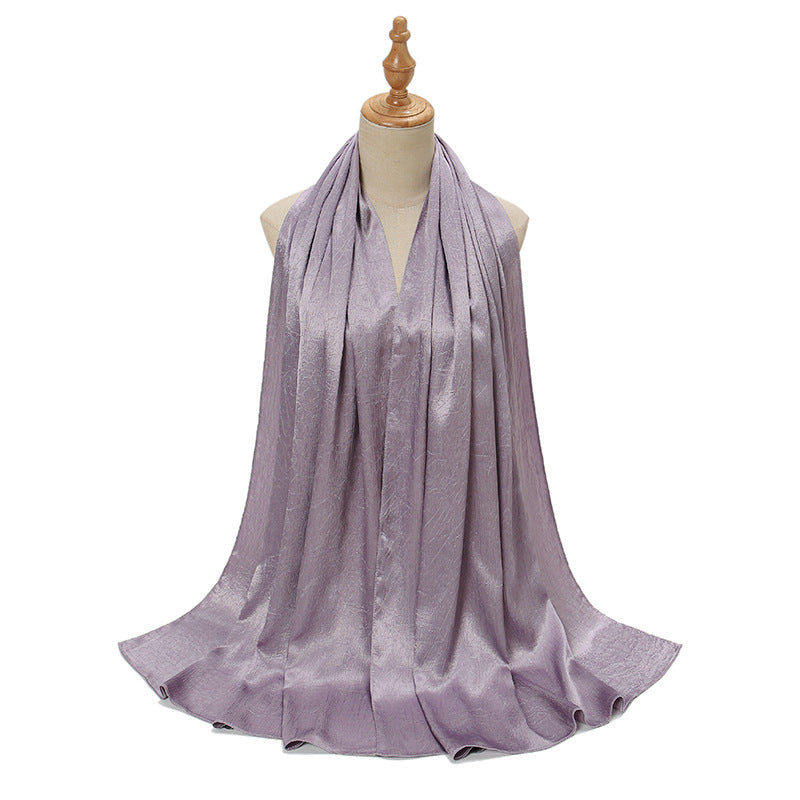 YW305  Malaysia new imitation silk smooth satin long scarf shawl pleated satin grab head covering scarf lady