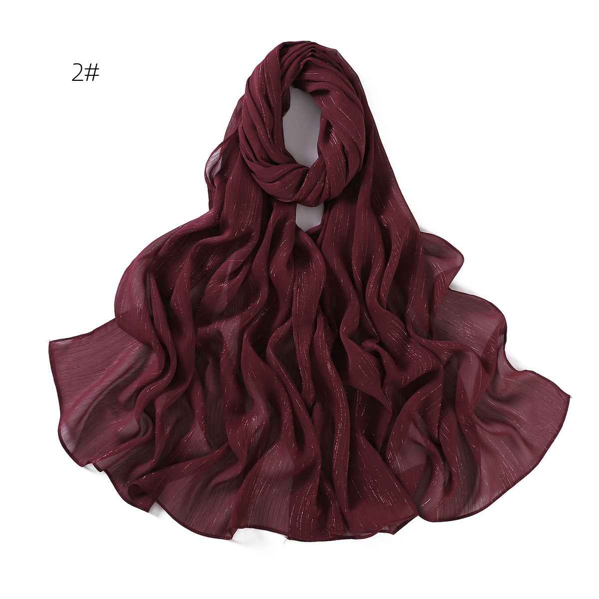 YZ175  Plain Lurex Chiffon Hijab with Fine Pleats