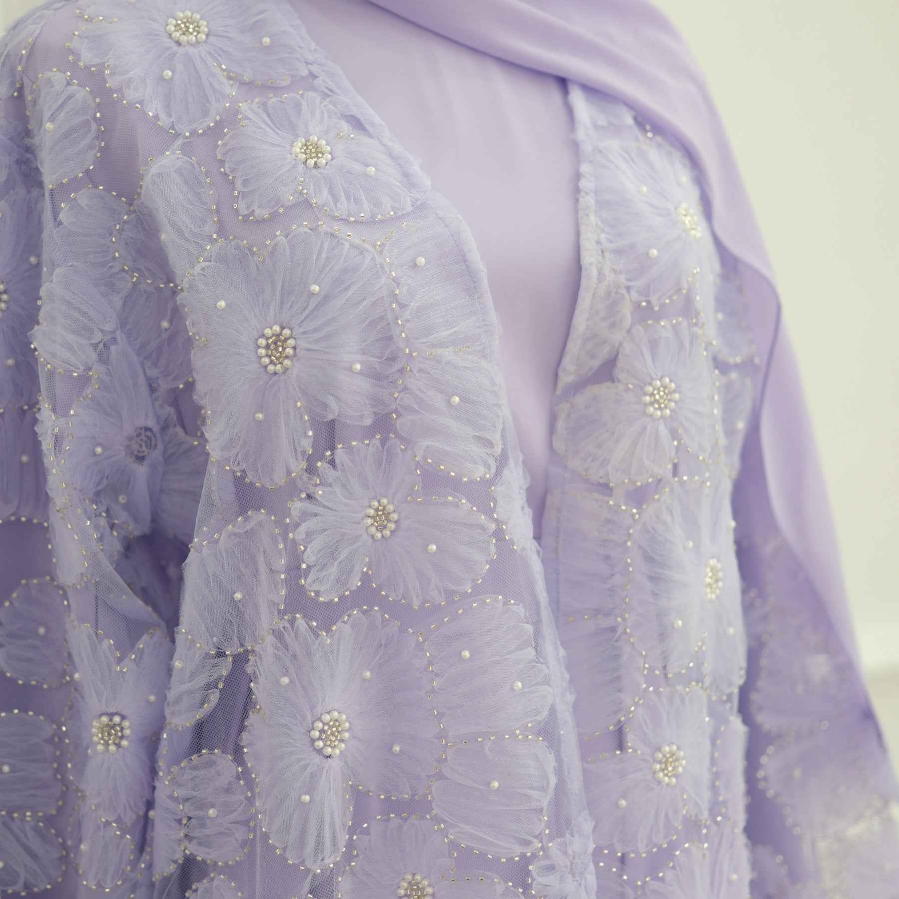 LR1069  3D Floral Beaded Cardigan Abaya