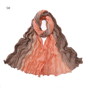 YZ205  Cotton and linen gradient wrinkled dyed long scarf  hijab  hijab/tudung  printed hijab  printed scarf  Gradient