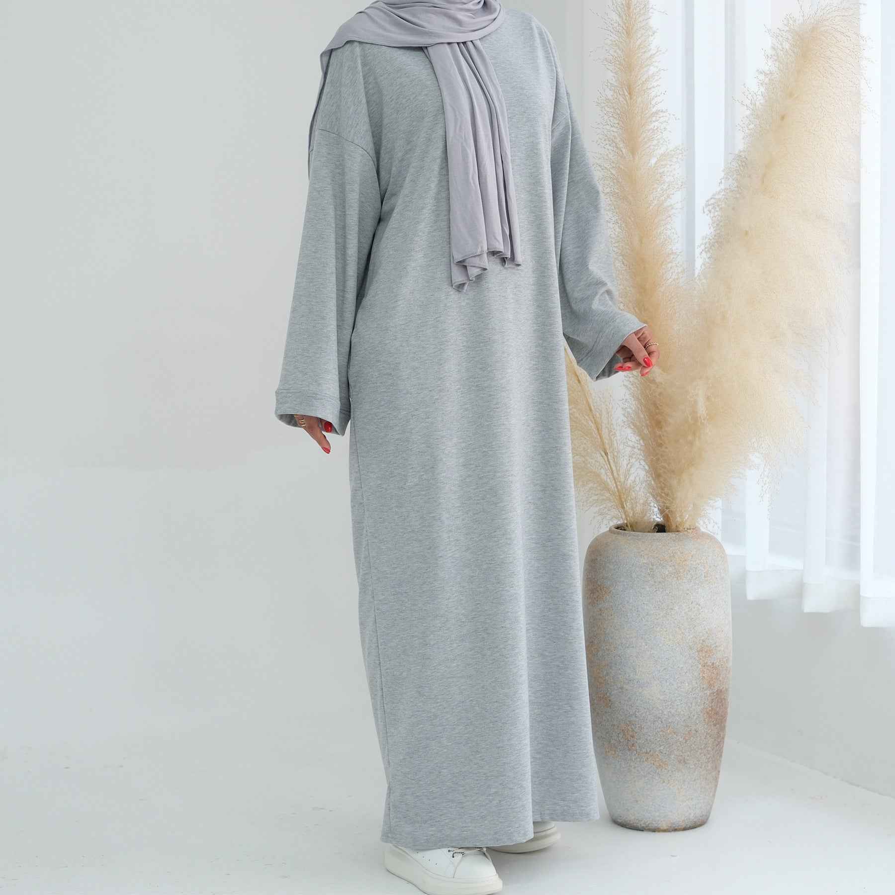 LR737  Plain Hooded Sweatshirt Abaya Dress