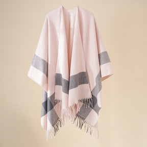 Plaid blanket warm fringed cardigan shawl for autumn and winter