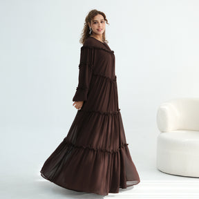 LR1161  Long Sleeve Tiered Ruffle Double Layer Dress
