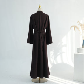 LR1124  Plain Solid Polyester Tie-Front Open Abaya Cardigan + Inner 2-Piece Set