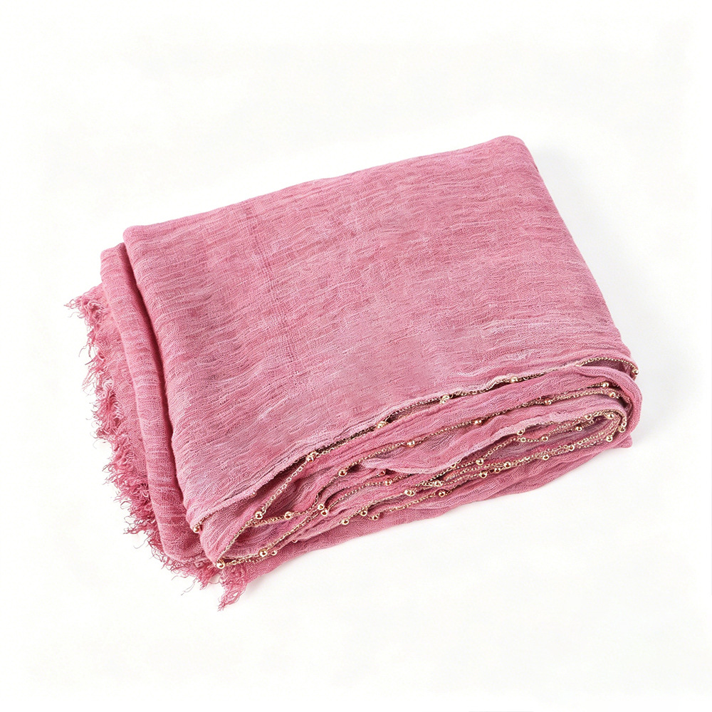 YC011  Plain Crinkle Rayon Handcrafted Chain Hijab- MOQ:10pcs
