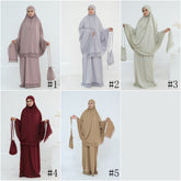 LR957  4-Piece Prayer Mat Storage Bag Lace Hijab & Skirt Set