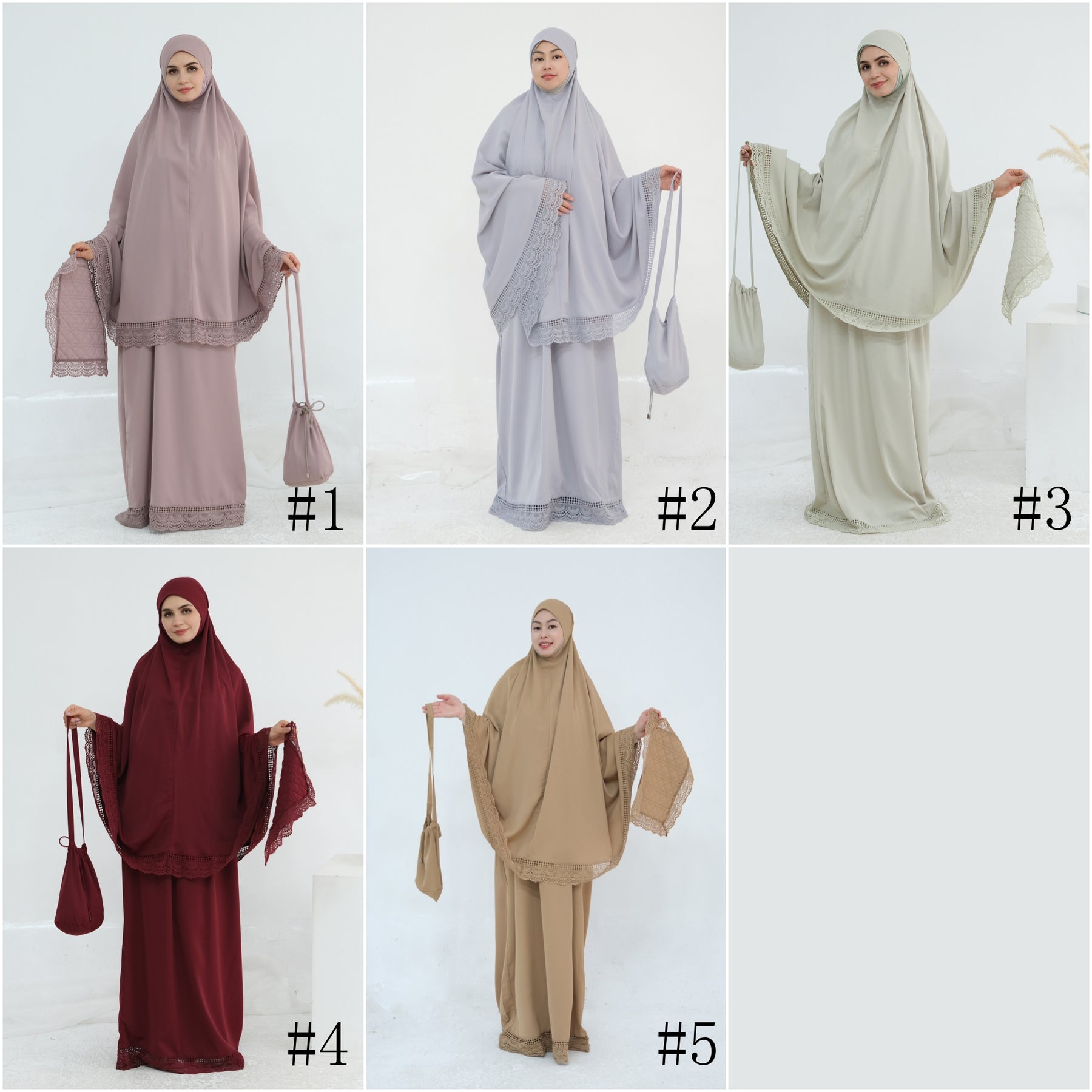 LR957  4-Piece Prayer Mat Storage Bag Lace Hijab & Skirt Set
