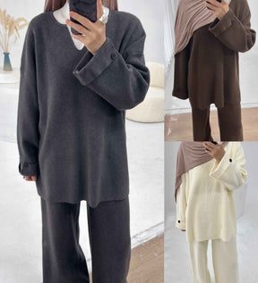 WDM006  Autumn and winter thickened jersey solid color two-piece suit
