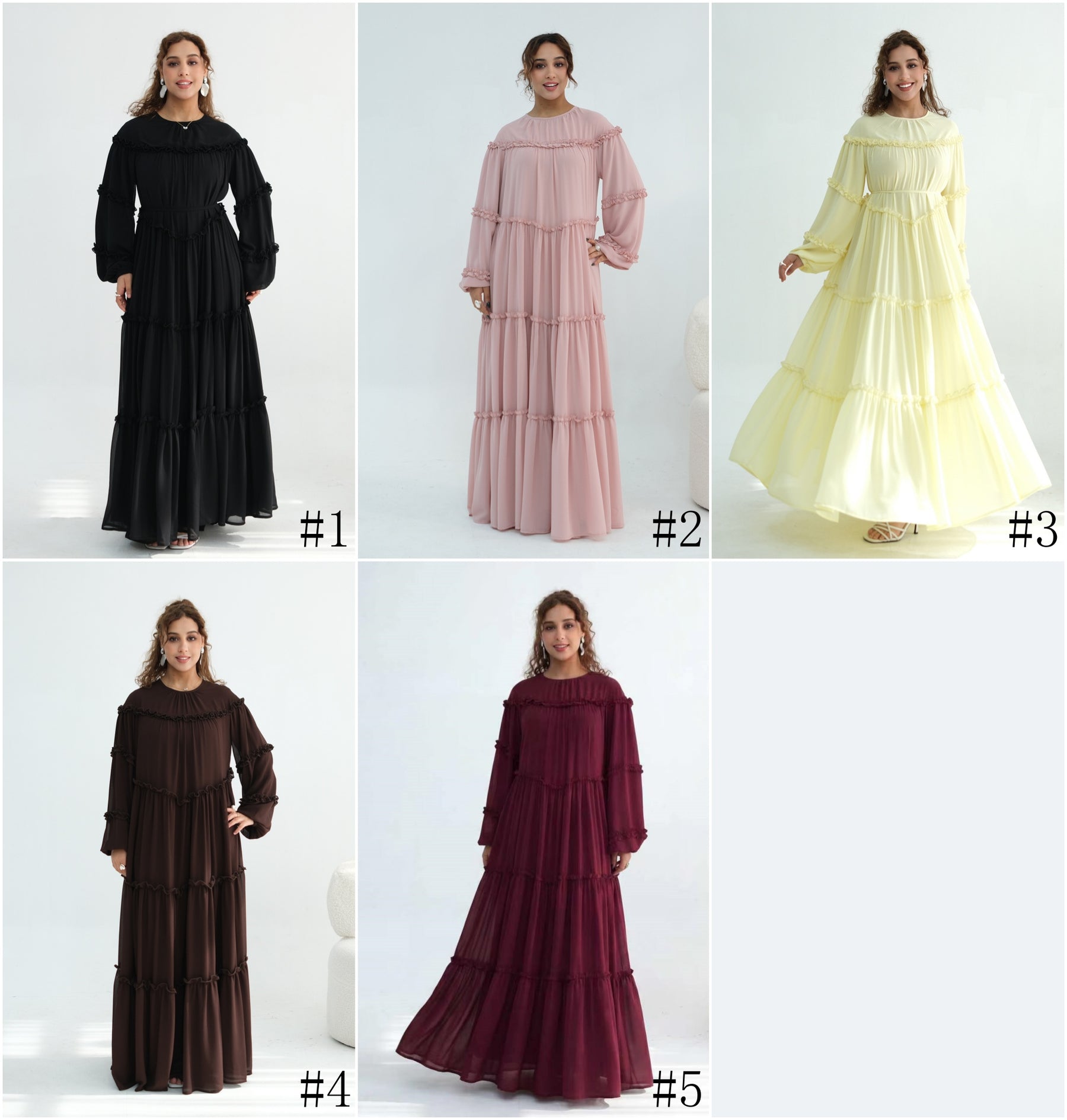 LR1161  Long Sleeve Tiered Ruffle Double Layer Dress
