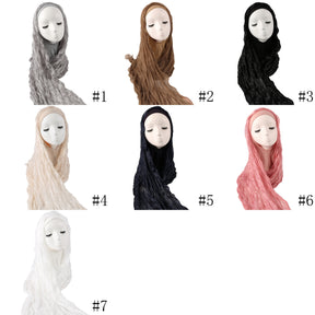 WJZH09  Plain Solid Polyester Crinkle Hijab with Inner Cap Set