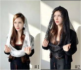 JY0160  Plain Black and White Two Tone Lace Embroidered Hijab