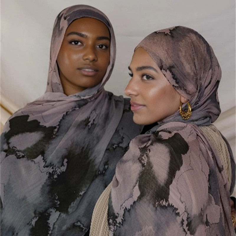 WJ001  Printed Tie-Dye Polyester Long Hijab
