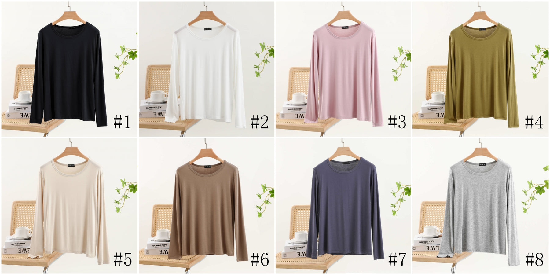 JC001  Crew Neck Modal Long Sleeve Loose Stretch Top