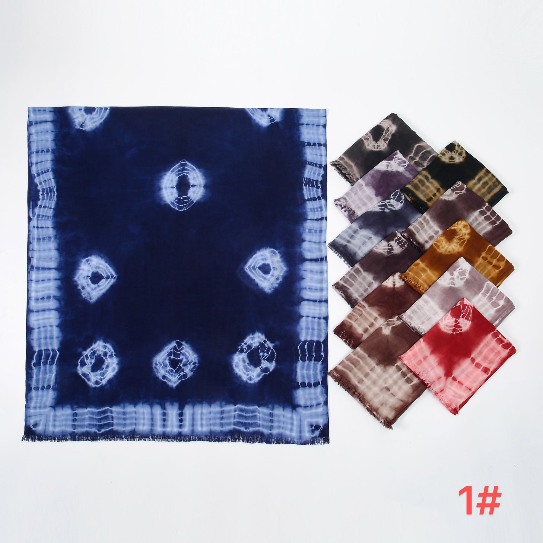 SS013  Modal Tie-Dye Printed Hijab with Short Fringe Ends